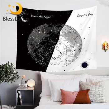 BlessLiving Earth Bulb Tapestry Black White Stylish Wall Hanging Constellation Sun and Moon Bedspreads tapiz 150x200 1