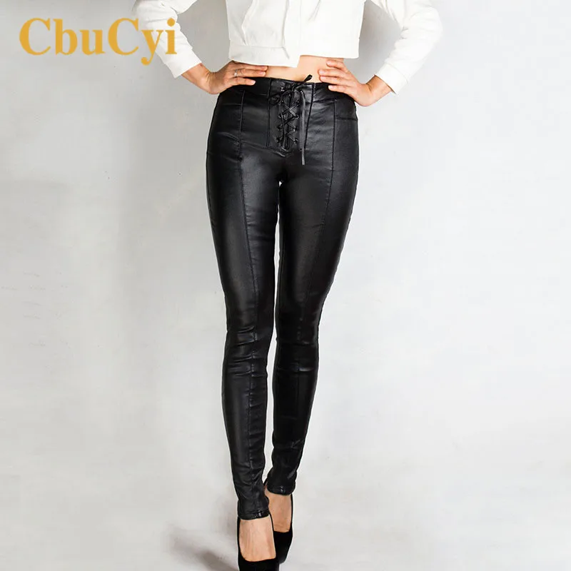 Женские облегающие леггинсы из ПУ кожи брюки большого размера со средней талией