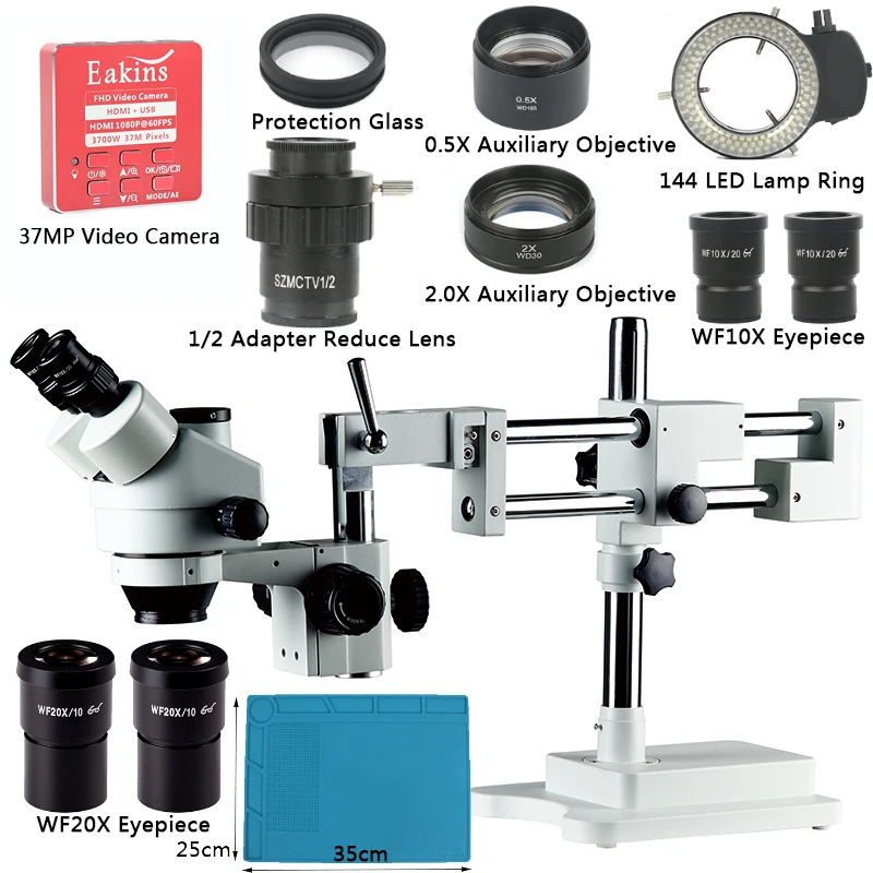 

3.5X-90X Simul Focal Trinocular Stereo Microscope Double Boom Stand + 37MP 1080P HDMI USB Video Camera For Industrial PCB Repair