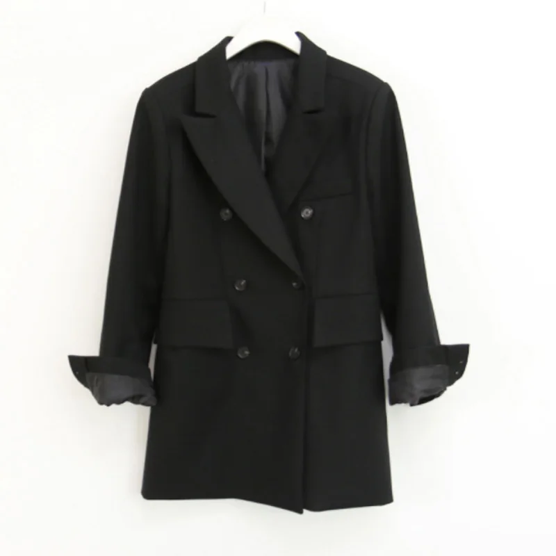 KINOMI модный двубортный Женский блейзер с зубчатым воротником приталенный Офисная