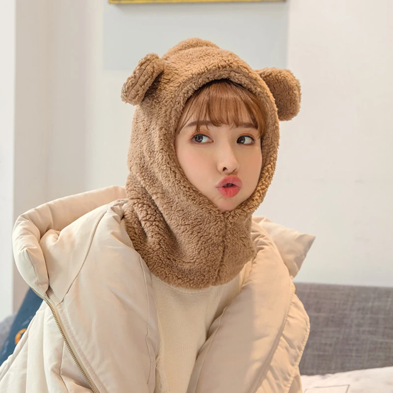 

Fashion Plush Winter Bomber Hat For Women Girl Solid Thickened Soft Warm Fishing Cap Outdoor Vacation Hat Cap Lady Neck Scarf