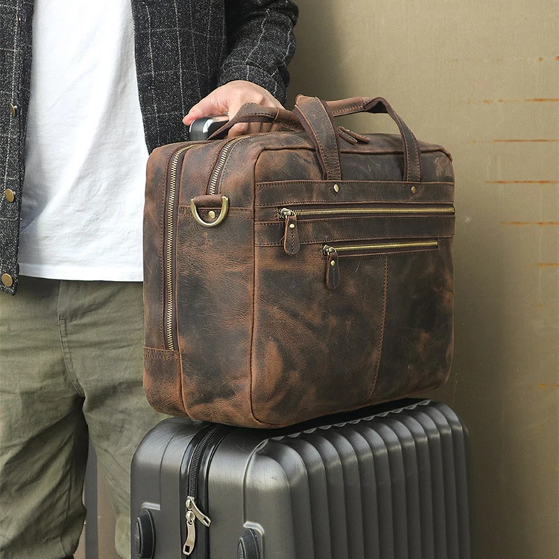 Большой мужской портфель из натуральной кожи мужская деловая сумка-тоут для