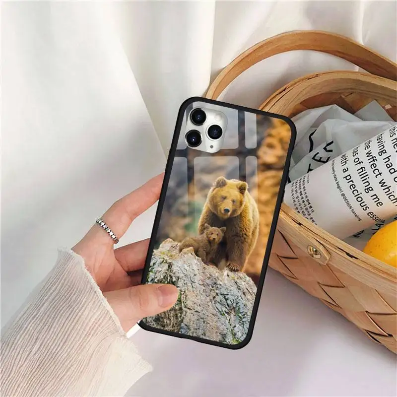 

Lonely Alaska Brown Bear Phone Case Tempered glass For iphone 11 12 PRO MAX X XS XR 5C 6 6S 7 8 plus