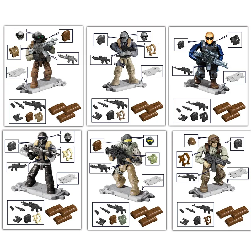 Городские фигурки-конструкторы в стиле милитари спецназ Минифигурки оружие