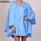 Женское платье 2022 VONDA, летний белый пляжный сарафан, винтажное Повседневное платье с V-образным вырезом, женское платье большого размера