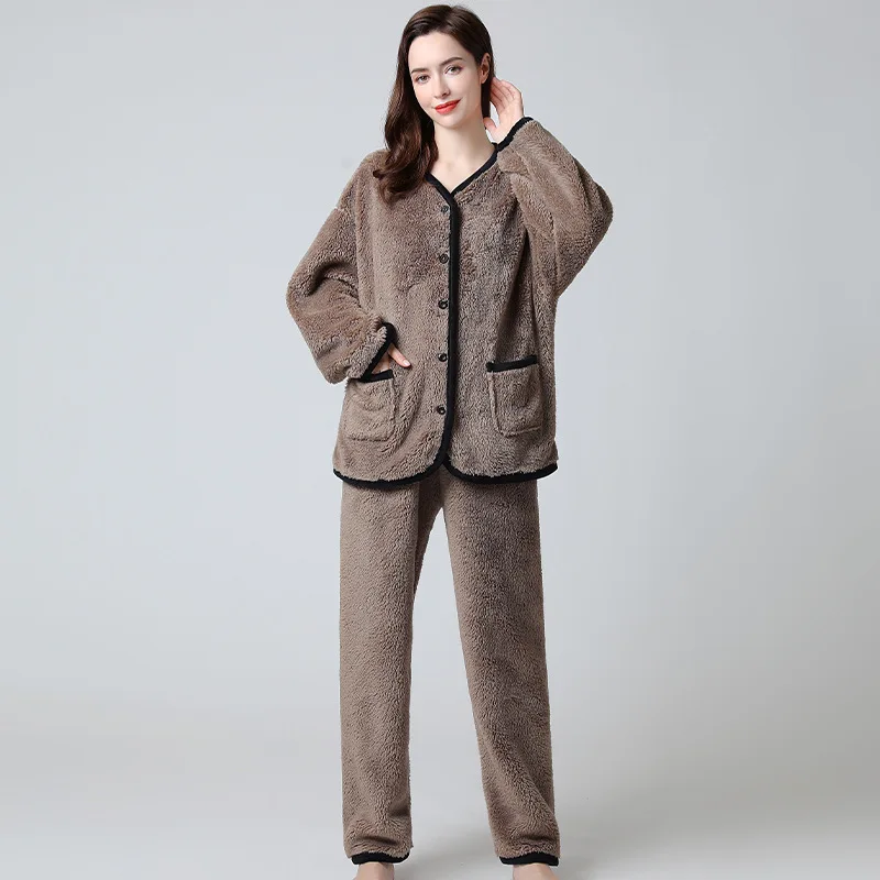 

Повседневная фланелевая одежда для сна, теплый пижамный комплект из 2 предметов для женщин, одежда для сна, одежда для отдыха, белье из корал...