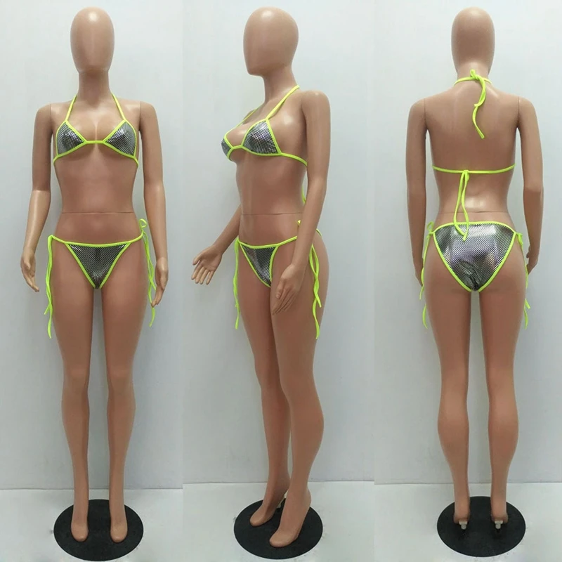 

HAOYUAN Sexy Two Piece Bathing Suit Backless Crop Top Bandage Thongs Summer Beachwear Outfits Swimsuit Women Club Bikinis Sets
