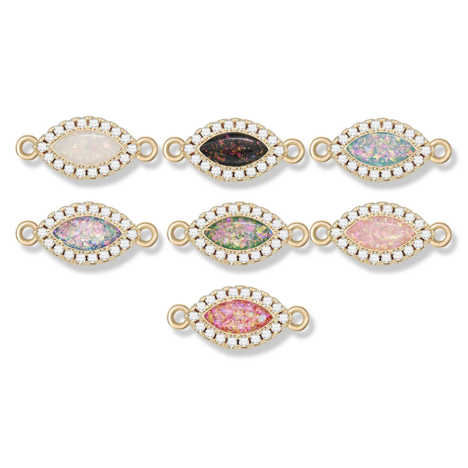 

White AAA Cubic Zirconia Crystal KC Gold Plated Imitation Opal Cute Small Evil Eye Lucky Charm For Bracelet Jewelry Makings DIY