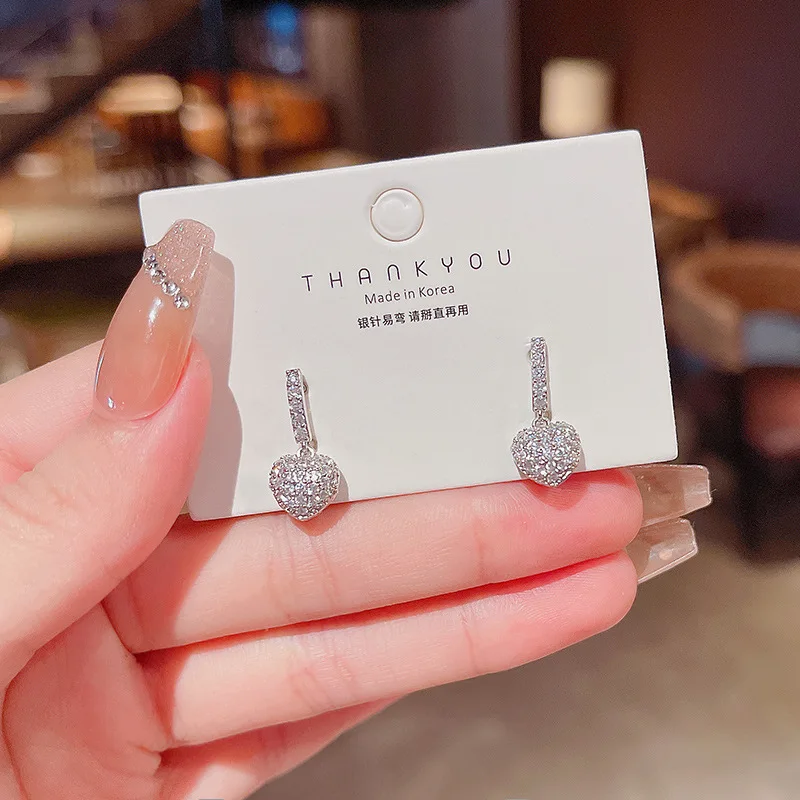 

2021 New Trendy Zircon Heart Stud Earrings for Women Fashion 925 Silver Needle Pendant Earrings Party Jewelry Gift Wholesale