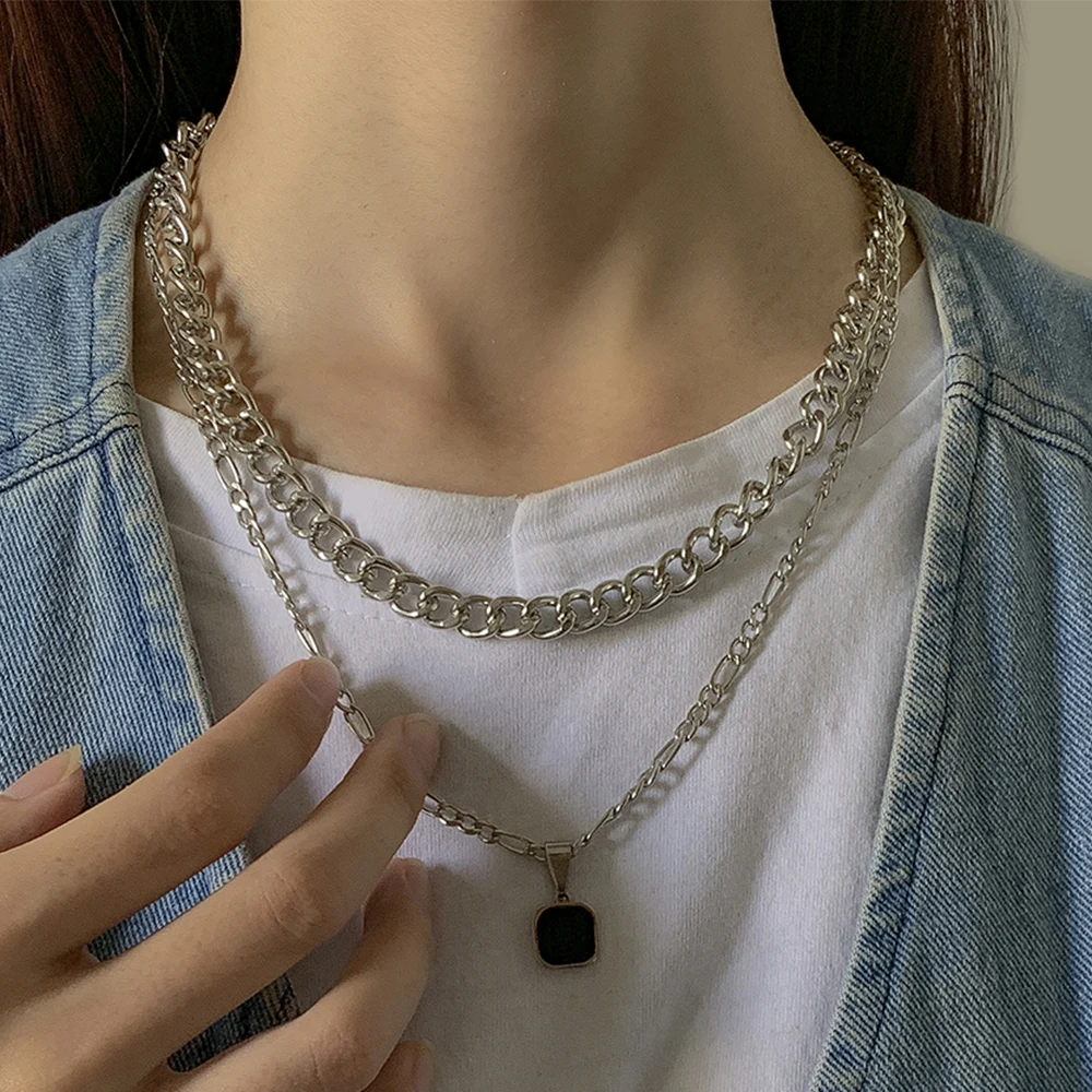 

Ingemark Punk Gothic Titanium Steel Chain Necklaces for Women Men Geometric Pendant Choker Jewelry Grunge Accessories Steampunk
