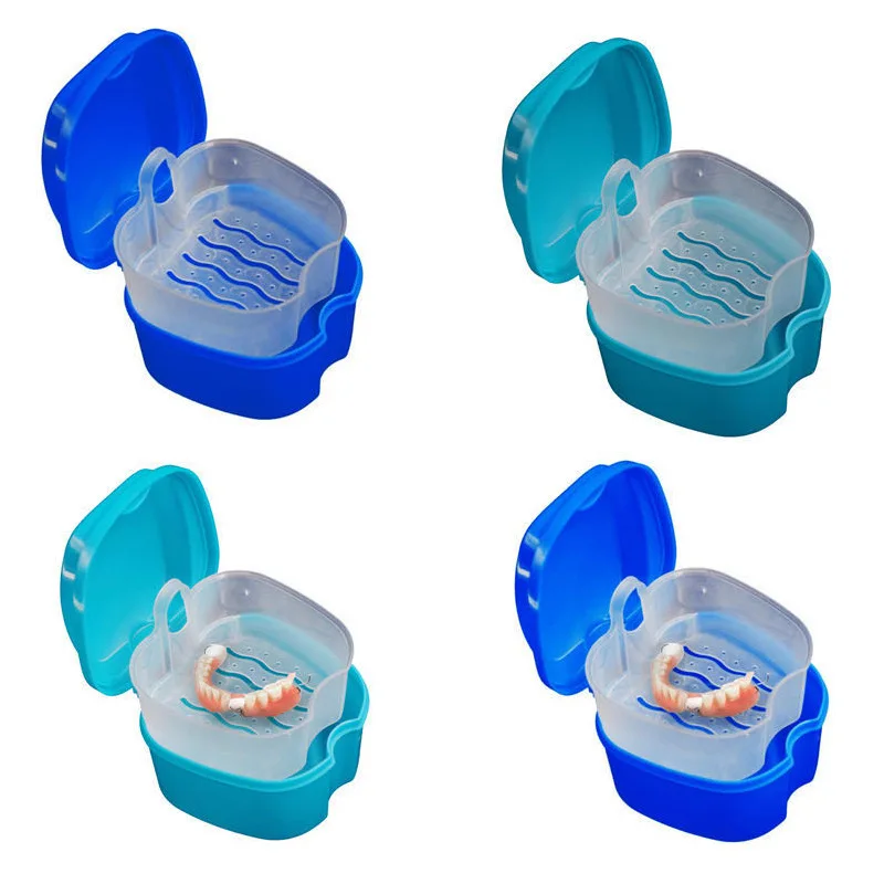 

Apple Round Denture Bath Box Organizer Dental False Teeth Cases Artificial Tooth Box Storage with Hanging Net Container Cleaning