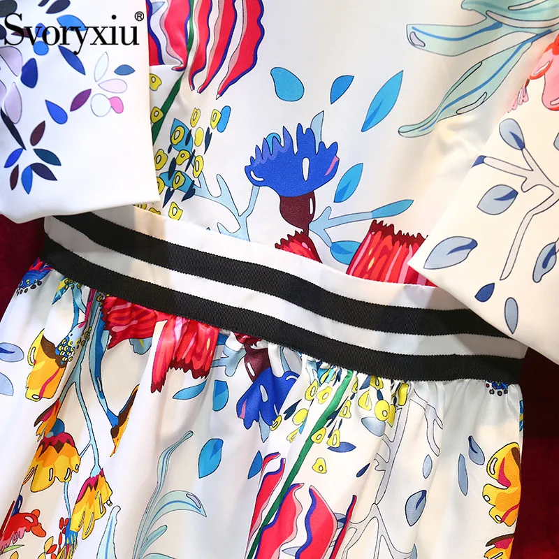 

Svoryxiu Runway Designer Summer Fashion Dress Women's Short Sleeve Flower Print Elegant Party Midi Dresses Vestdios