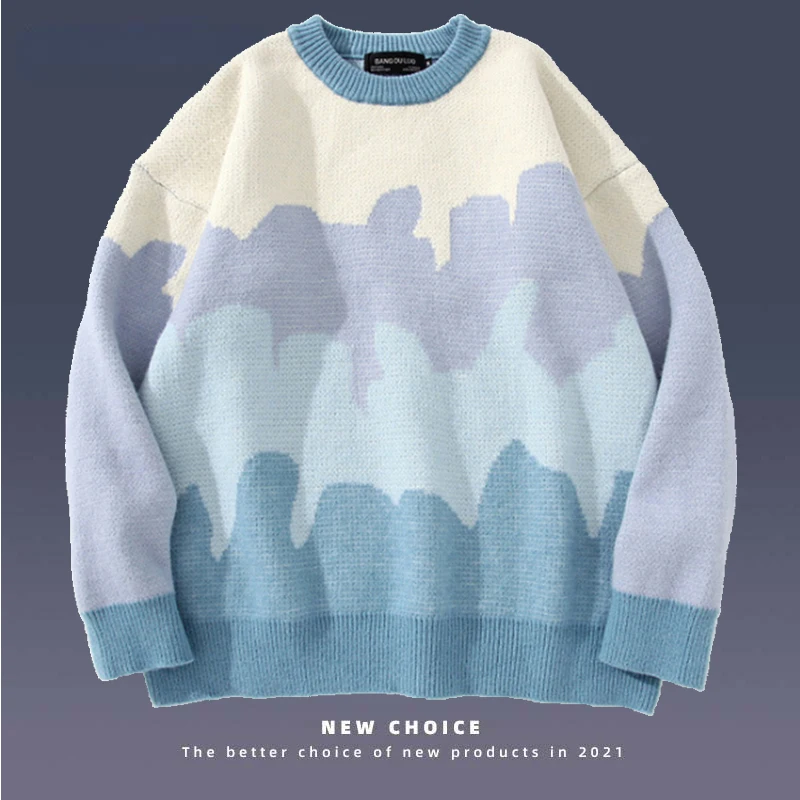 

Hip Hop Sweaters Men Streetwear Retro Round Neck Loose Pullovers Mens Harajuku Oversized Casual Fashion Knitted Jumper Couples