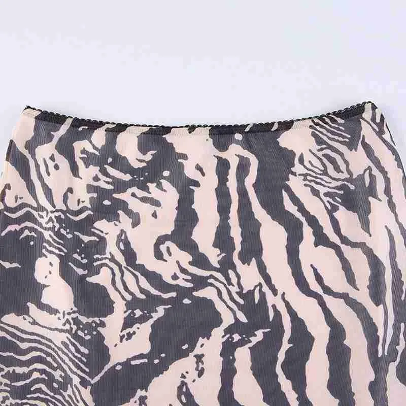 

Mini Brown Skirt Mesh Tie Dye Zebra Print Streetwear Y2K Vintage Sexy Waist Women Bodycon Skirts Ladies Skirt Size S-L High D1Z2