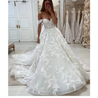 new luxury sexy wedding dress appliques sweetheart short sleeve sweep train tulle long bridal gowns for women vestido de noiva
