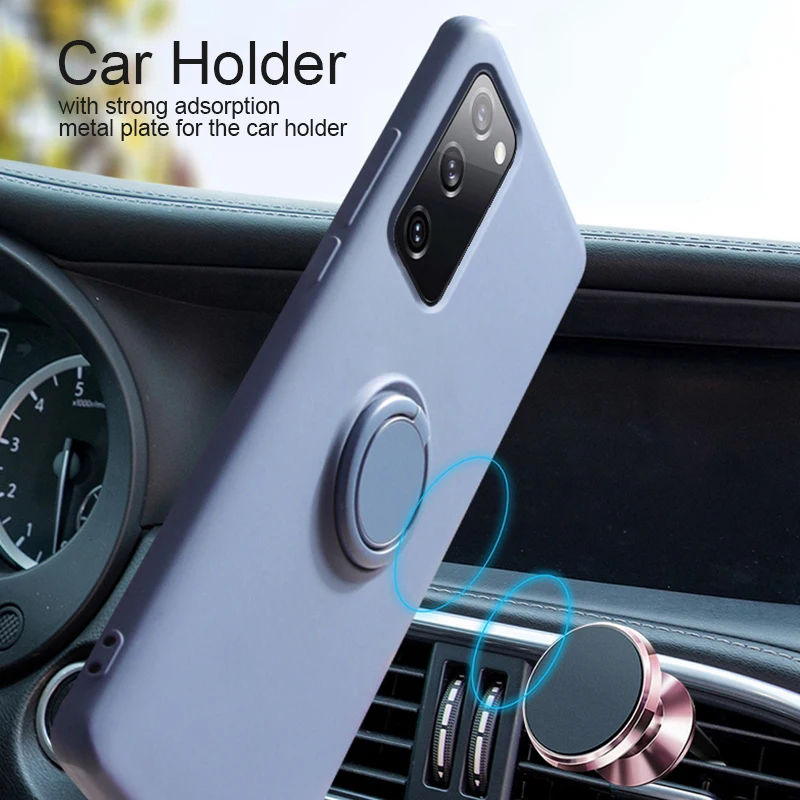 S20 FE S 20 FE S20FE Case Liquid Silicone Car Ring Holder Soft Case Stand Magnetic Cover For Samsung Galaxy S20 FE S 20 FE S20FE