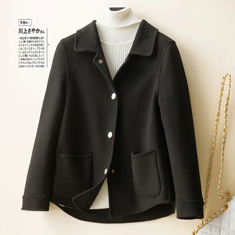 Женская куртка с лацканами однотонная шерстяная свободного покроя в Корейском