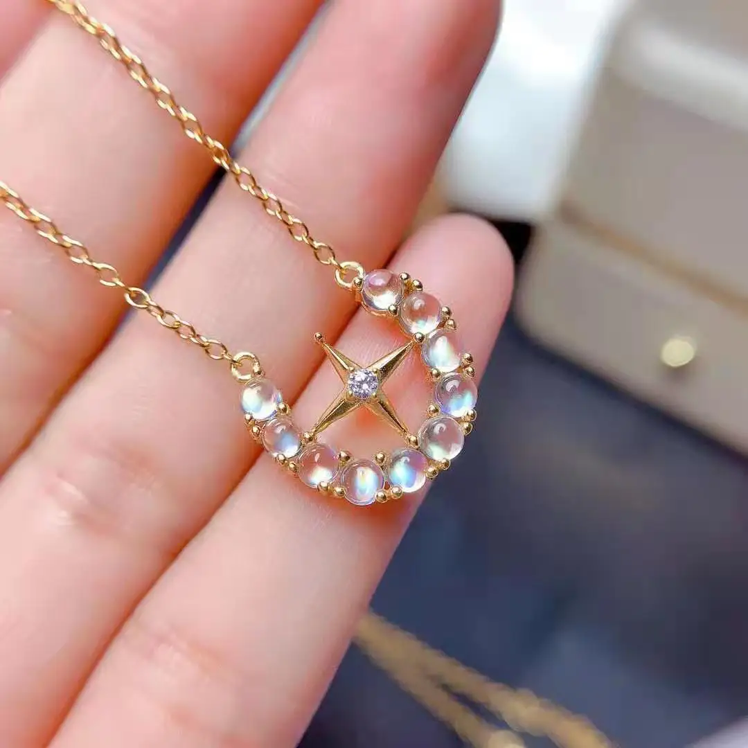 

Natural Moonstone/Mozan drill Cross Stars Pendant Necklace S925 Pure Silver Fine Fashion Jewelry for Women MeibaPJFS