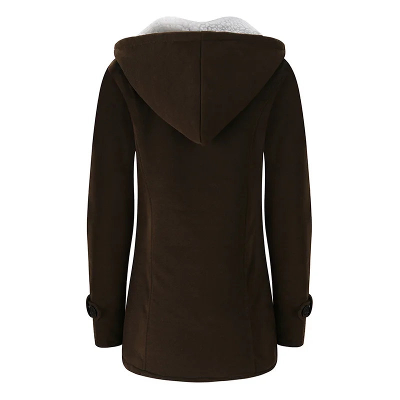 ANSELF Parka пальто женское с капюшоном Дафлкот куртка из искусственного меха Подкладка Пряжка молния спереди плюс размер теплая зимняя повседневная верхняя одежда