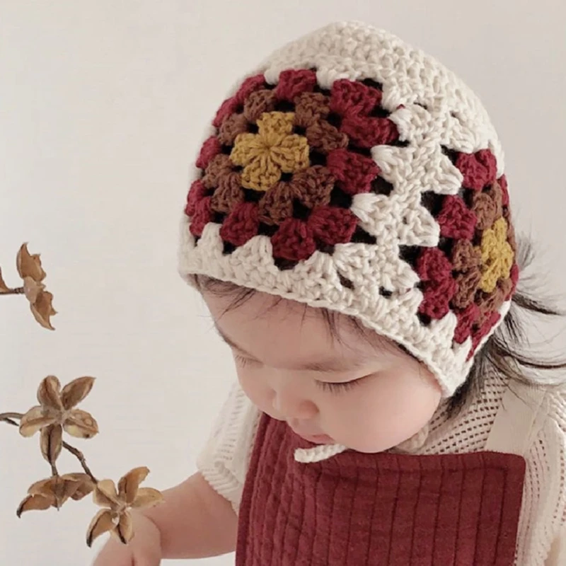 

Baby Soft Knitted Hat Newborn Embroidered Cap Infant Boy Girl Autumn Winter Crochet Sun Flower Beanie Photo Props G99C