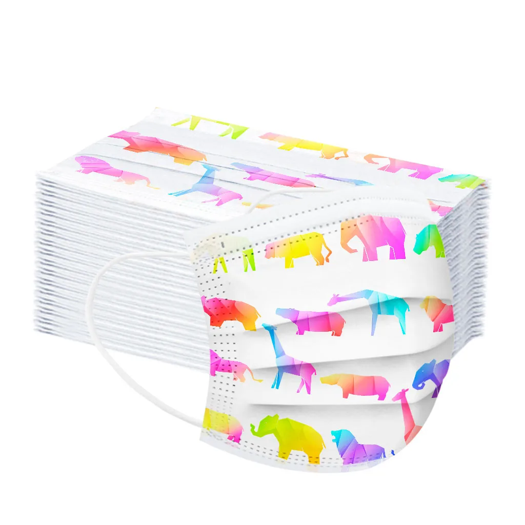 

100PC Children's mask Disposable Face Maske Industrial 3Ply Ear Loop Face shield printed Anti-dust Anti-spray windproof protect