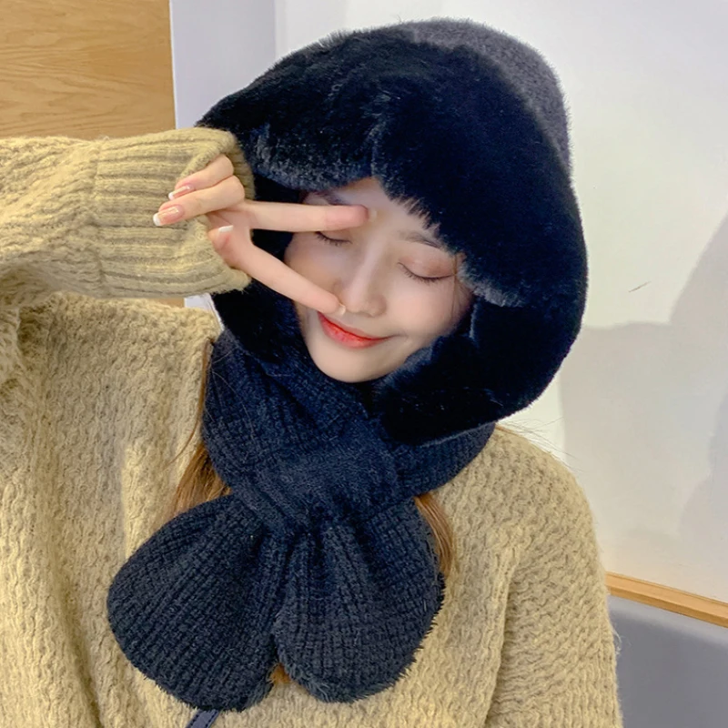 

HT3431 Thick Warm Winter Hat Women Soft Fur Russian Hat Scarf Set Lady Windproof Earflap Cap Female Winter Accessory Knitted Hat