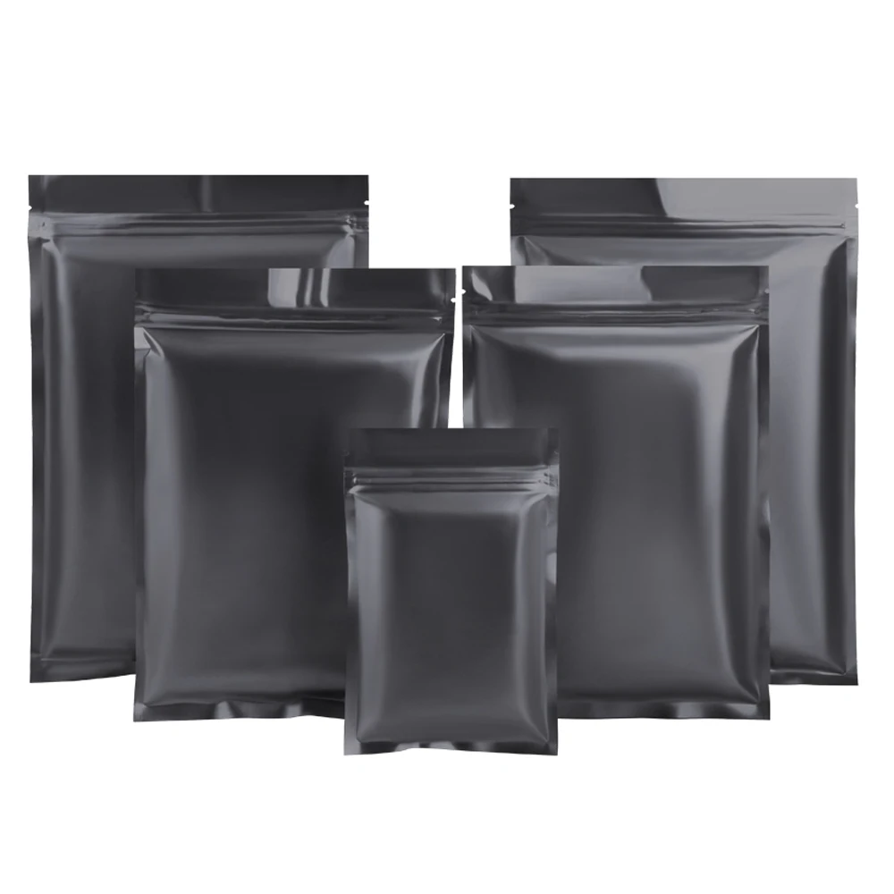 

100Pcs Matte Black Mylar Foil Ziplock Food Storage Smell Proof Bag Reusable Tear Notch Heat Seal Candy Snack Coffee Bean Storage