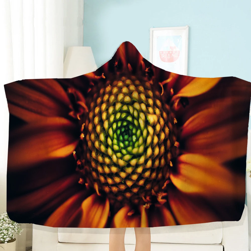 

3D Print Plant Blankets For Beds Sunflower For Kids Adults Wearable Blanket Travel Bedding Hooded Blanket Warm Throw Blanket