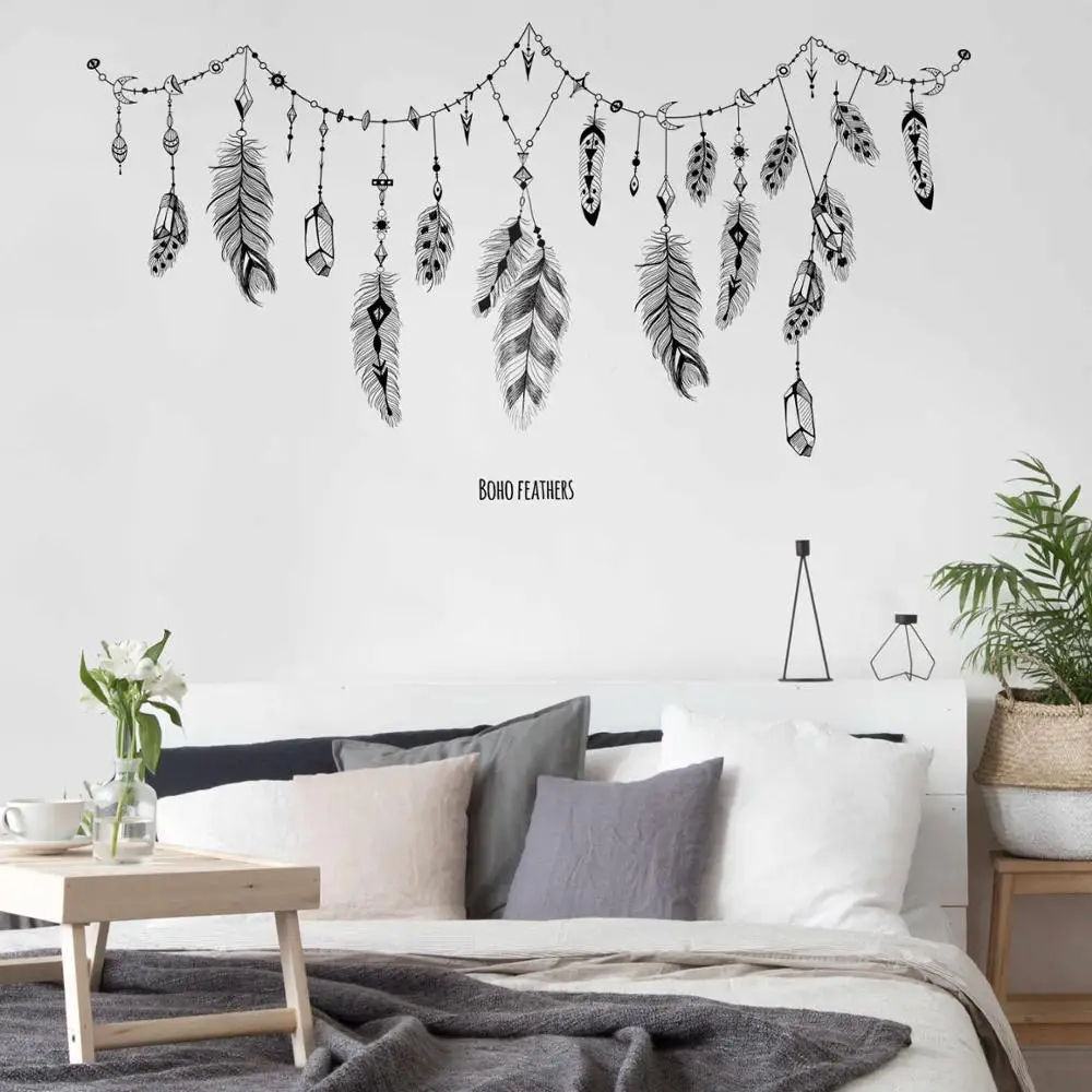 1 шт. простые черные перья в стиле бохо настенная наклейка украшение с перьями для