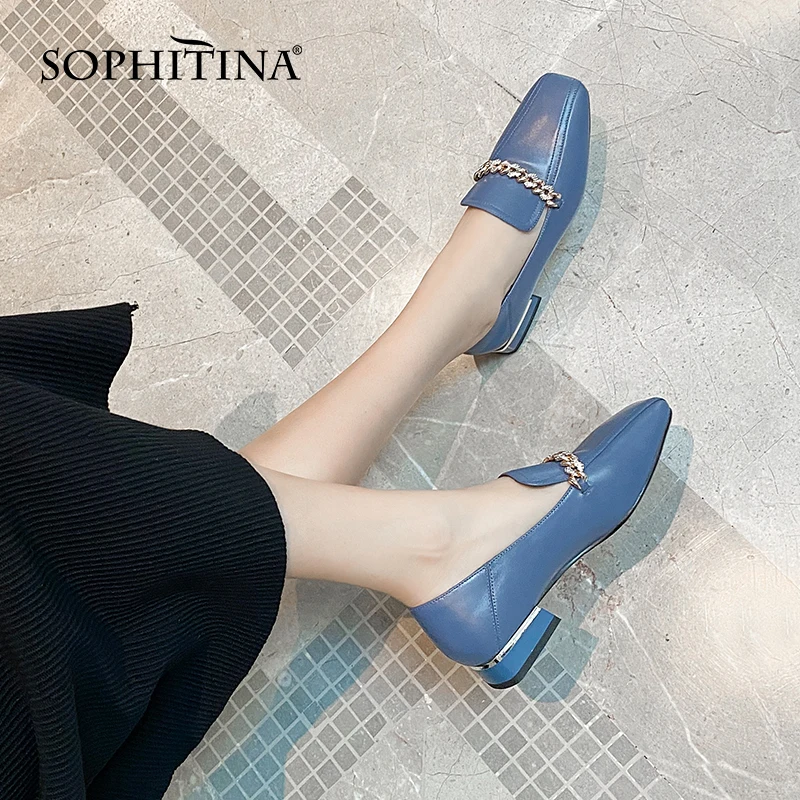 

Туфли SOPHITINA женские с металлическим украшением, лоферы из натуральной кожи, обувь для офиса и работы, плоская подошва, Модные Синие стразы, ...