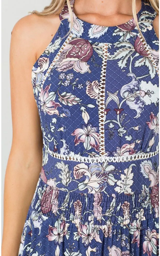 Богемный Вдохновленный летнее платье цветочный принт Холтер без рукавов