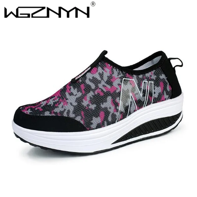 

New Shape Shoes Thick Sole Spring Women Swing Shoes Breathable Rocking Shoe Height Increasing Socks Wedges Platform Sneakers
