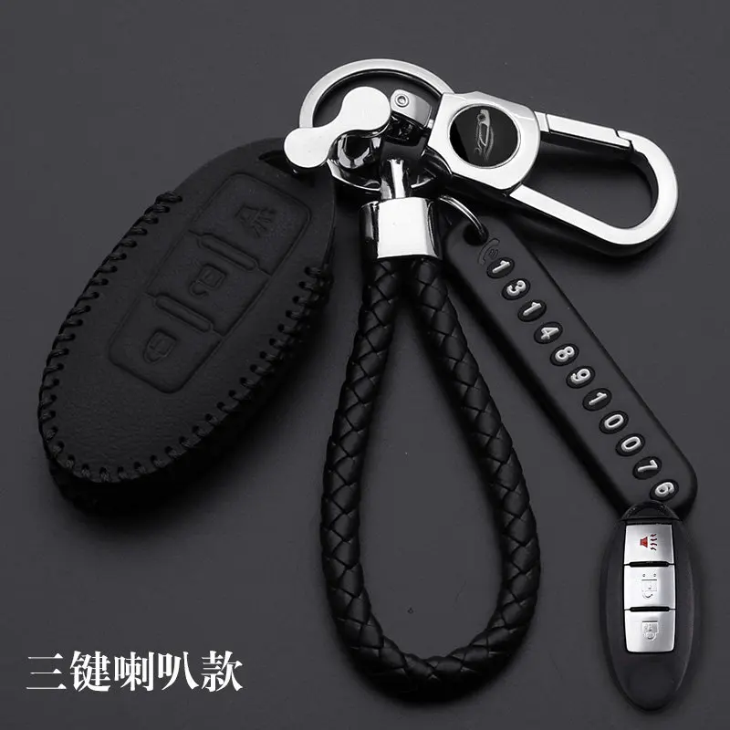 Leather Car Key Case Cover For Nissan Tidda Livida X-Trail T31 T32 Qashqai March Juke Pathfinder Note GTR Keychain Ring Holder - Название цвета: F