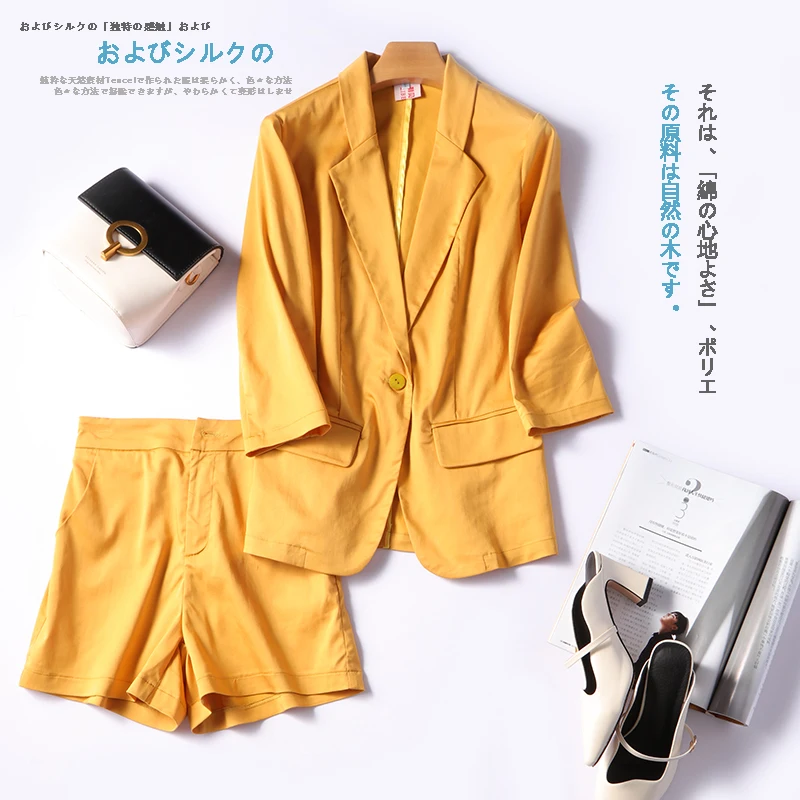 Летний новый женский костюм с шортами свободный хлопковый и льняной Блейзер