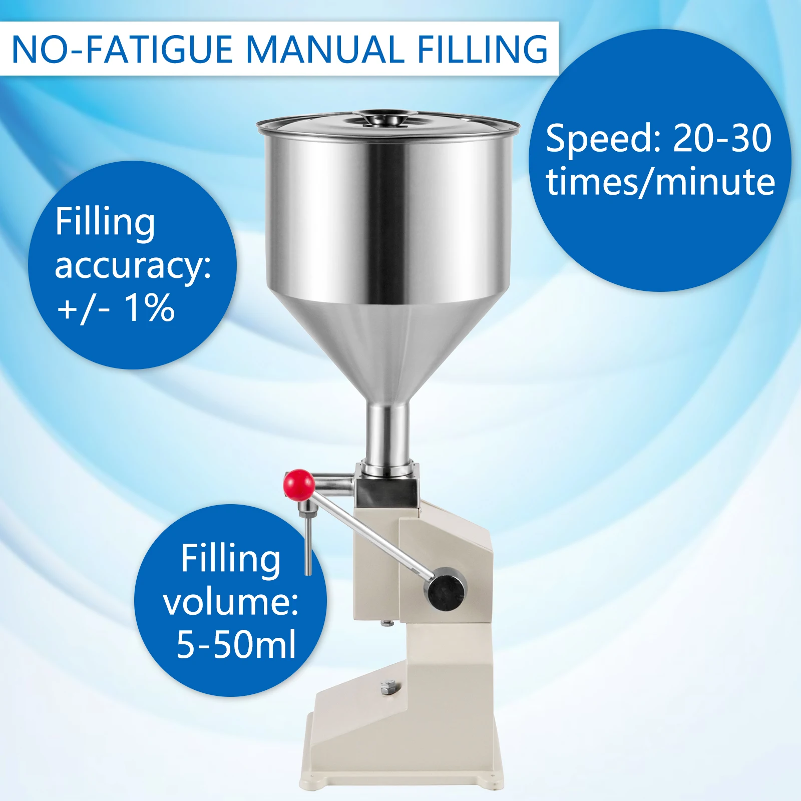 VEVOR-m&aacute;quina de Llenado de l&iacute;quidos Manual ajustable, dispensador de l&iacute;quido comercial A03, botella de relleno para pasta de aceite cosm&eacute;tico, 10l, 5-50 ML-4