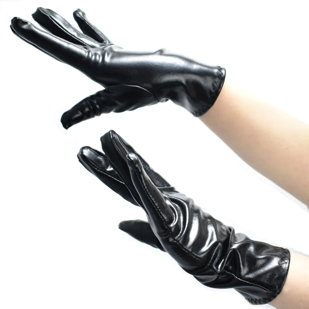 

Women Sexy Wetlook PU Leather Gloves Girl Lady Shiny Punk Short Glove Dancing Gloves Stage Performance Etiquette Spandex Gloves