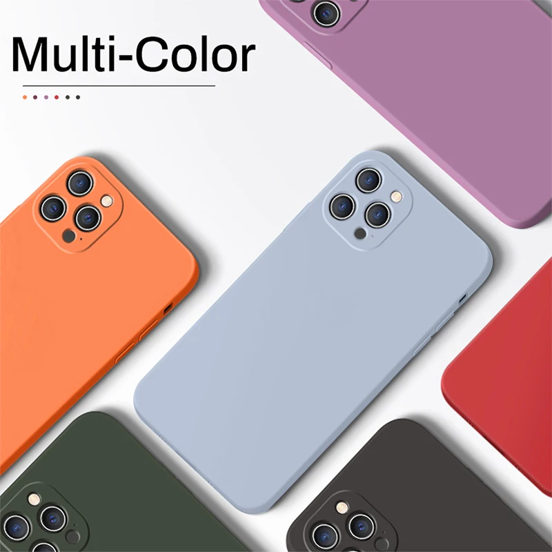 Квадратный чехол из жидкого силикона для телефона iPhone 12 11 Pro Max Mini XS X XR 7 8 Plus SE 2