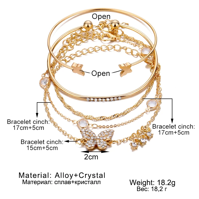 

FAMSHIN Bohemia Butterfly Bracelets Elegant Cuff Bangle For Women Party Gift Gold Color Chain Bracelet Sets Vintage Boho Jewelry