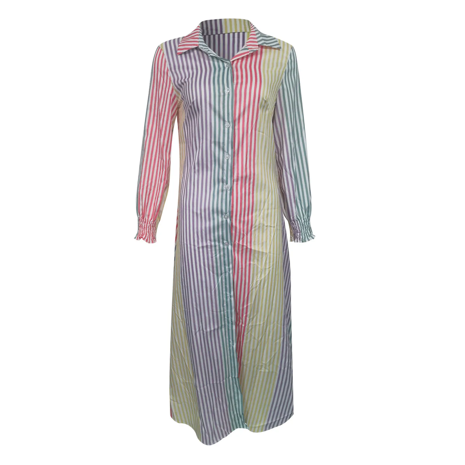 

Sexy Summer Long Dress 2021 Woman Striped Shirt Dress Long Sleeve Casual Dresses Button Up Top Maxi Dress Clothes