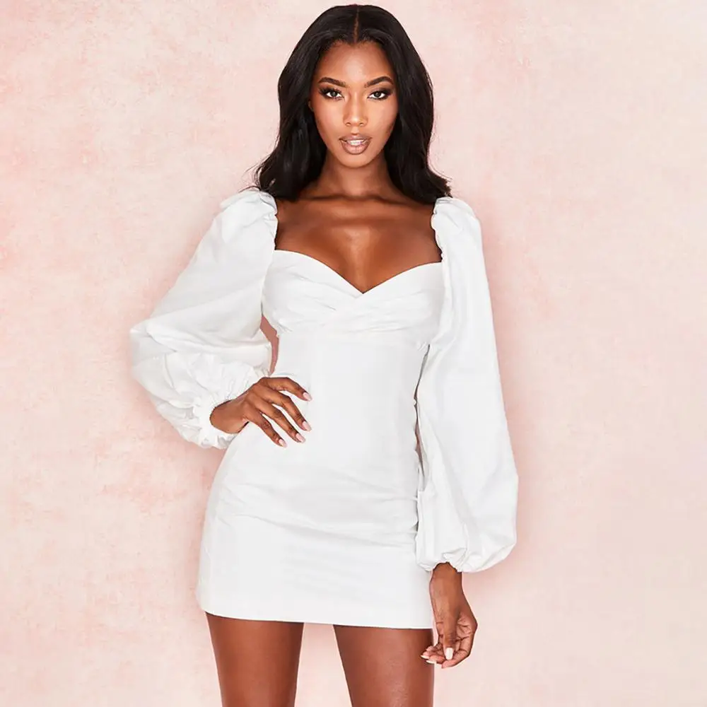 Винтаж с v-образным вырезом платье рукавами-фонариками и яркой Для женщин 2019