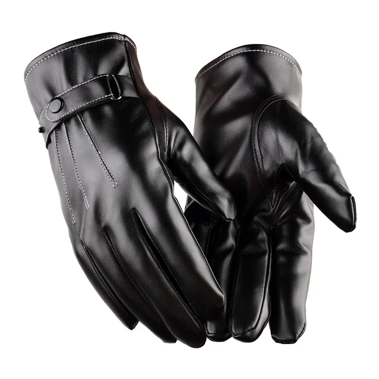 1 пара мужские зимние теплые перчатки из искусственной кожи черные уличные с