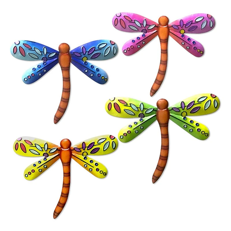 

4PCS Metal Multicolor Dragonfly Wall Art Decor For Garden Fence Yard Garden Bedroom,Indoor Or Outdoor