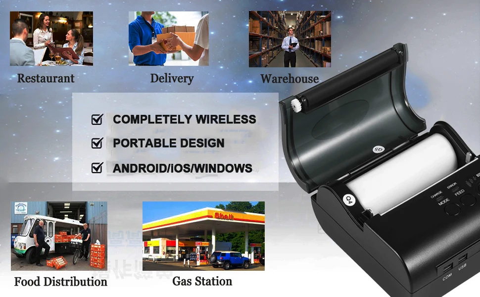 IMP005 3 дюйма 80 мм Bluetooth термопринтер Портативный USB принтер Поддержка компьютера Android поддержка SDK печать логотипа