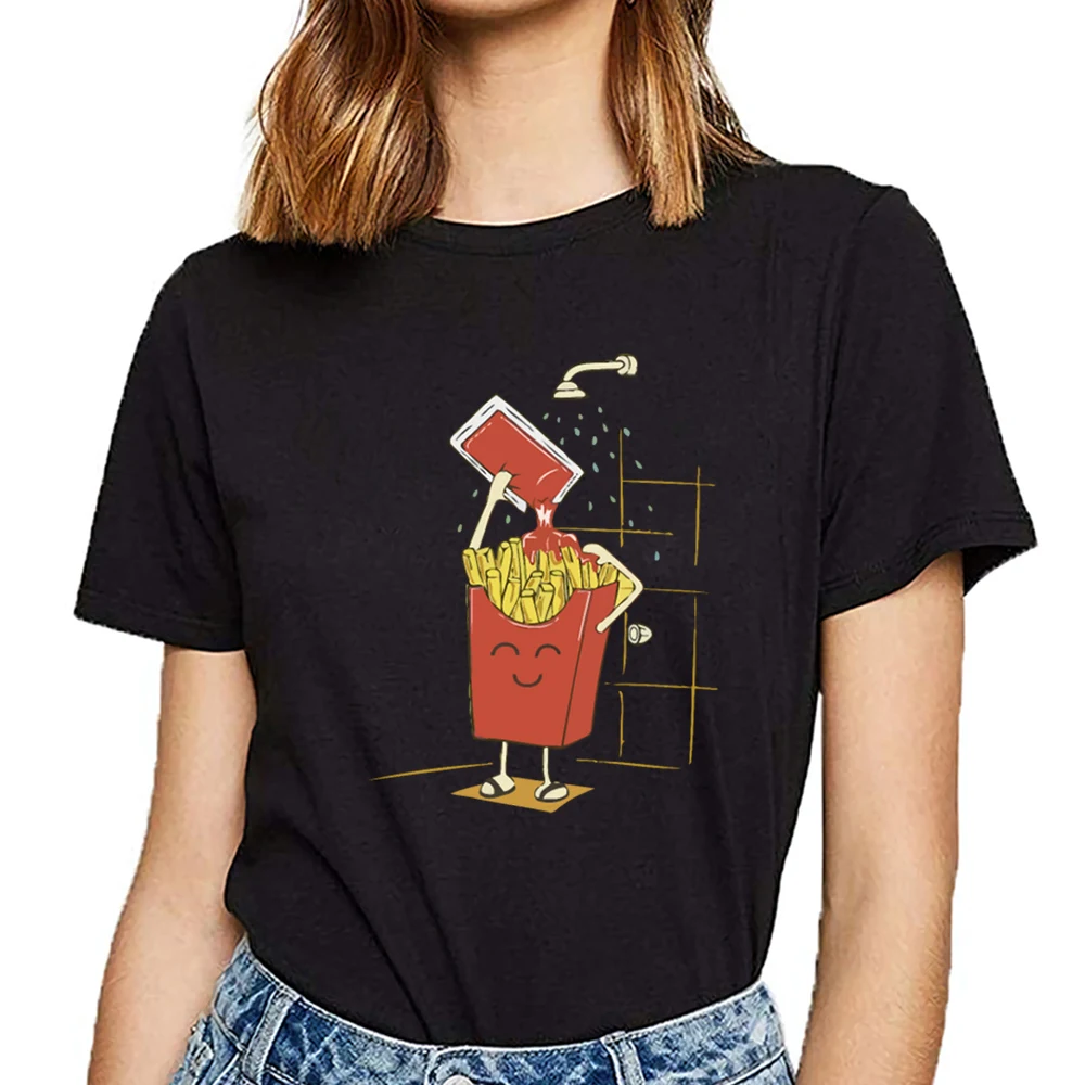Женская футболка с забавным рисунком картофеля фри и кетчупом винтажная женская