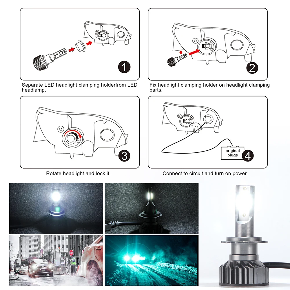 2 шт. Автомобильные светодиодные лампы H7 100 лм 6000 Вт 12 В H7|Передние LED-фары для авто|
