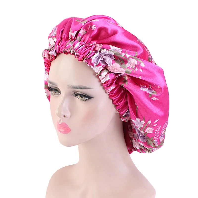 

Extra Large Satin Lined Bonnet Women Big Size Beauty Print double layer Satin Silk Bonnet Sleep Night Cap Head Cover Bonnet Hat