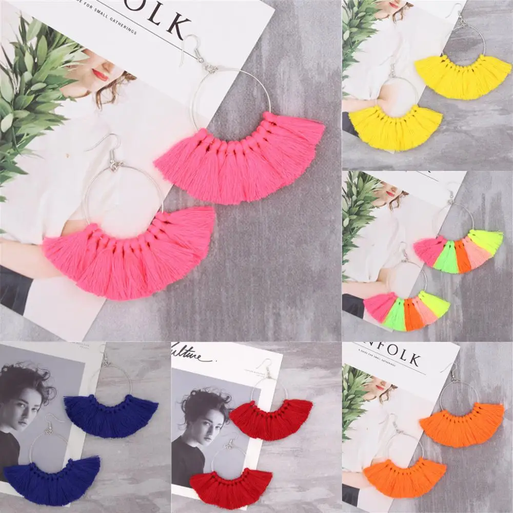 

YGLCJ 1pair 2020Summer Colorful Neon Tiered Tassel Earrings Big Fan Shaped Drop Earrings For Women Jewelry Dropshipping