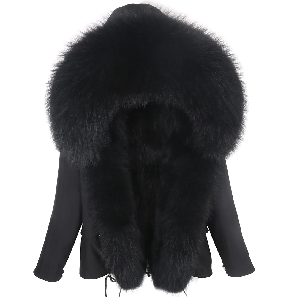 Winter Real Fur Coat Women Natural Fur Jacket Oversized Raccoon Fur Collar Hooded Casual Streetwear Waterproof Parkas