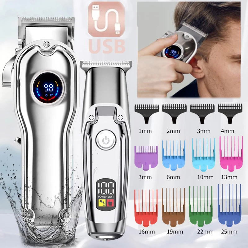 

Men Hair Clipper Professional Cordless T-Blade Trimmer Beard Trimmer Barber Clipper for Hair Cutting Kit Waterproof Rechargeable