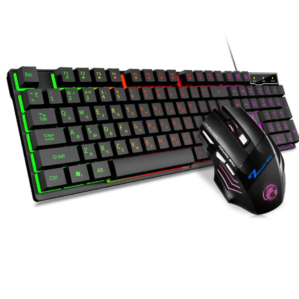 IMice русская USB Проводная игровая клавиатура и мышь набор с дышащей подсветкой для